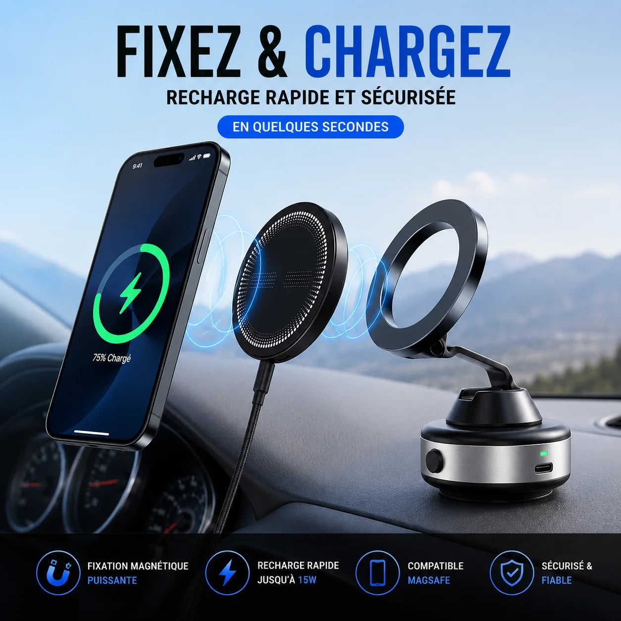 MagCharge™ - Chargeur magnétique sans fil 15W pour MagGrip™