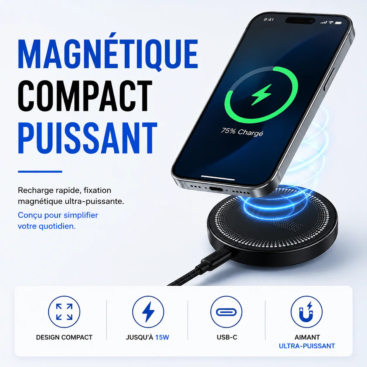 MagCharge™ - Chargeur magnétique sans fil 15W pour MagGrip™