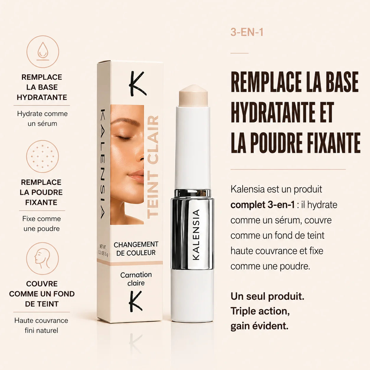 Kalensia - Fond de teint en stick qui s'adapte à votre teint
